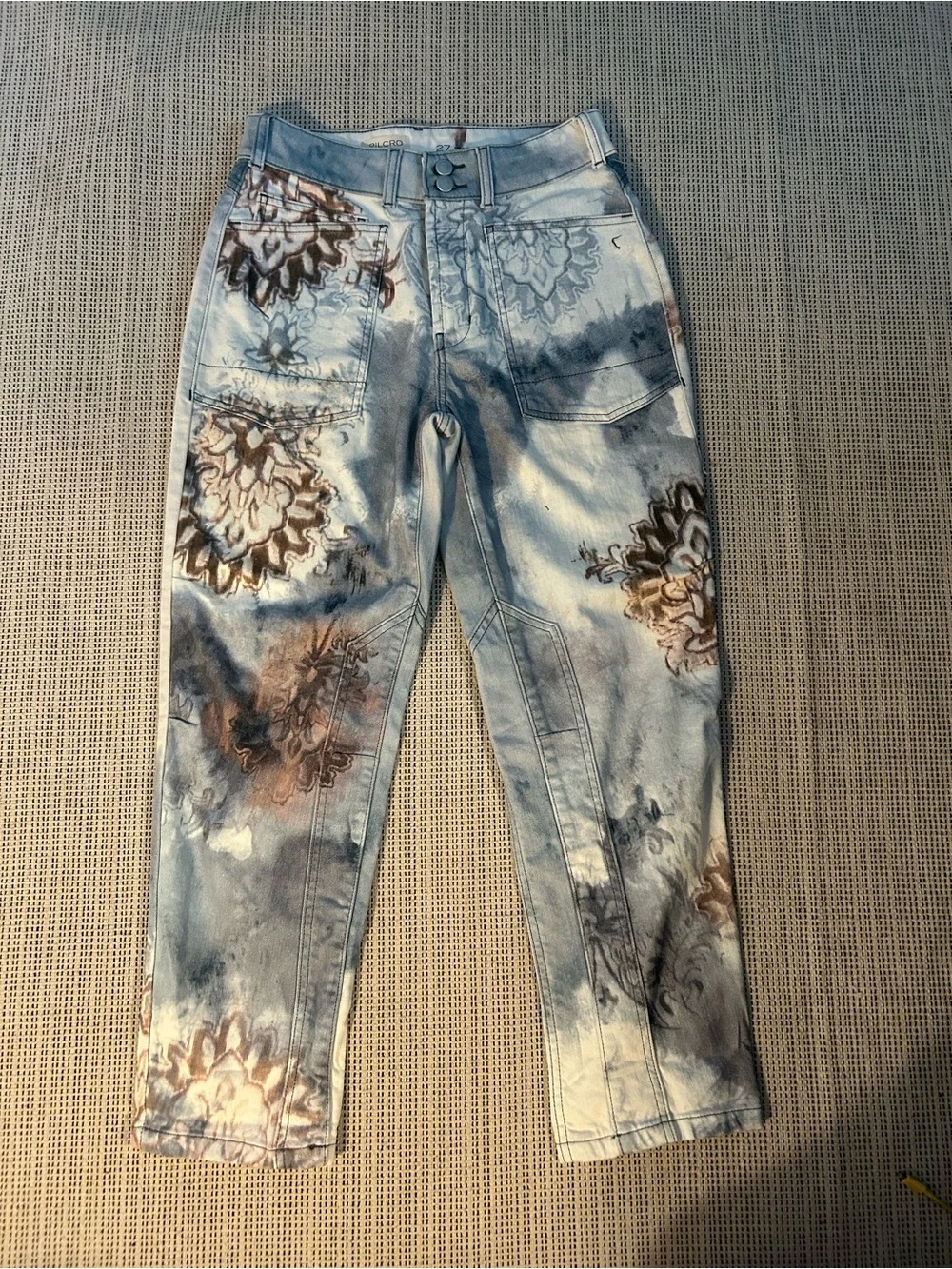 Anthropologie Light Blue Floral Tie-Dye Jeans - Picture 1 of 3